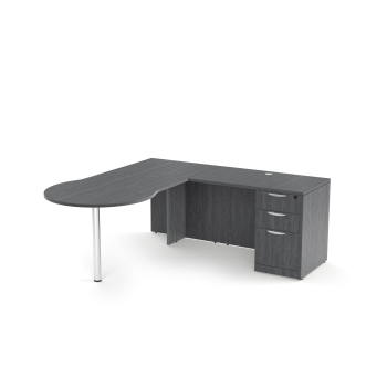 Gray desk with drawers and round left side